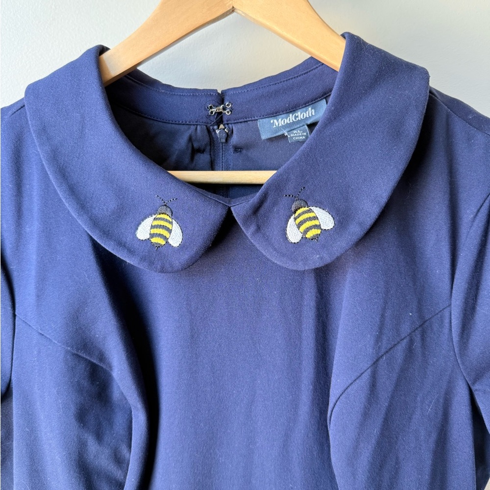 MODCLOTH Spoken Sweetness Retro Bee Dress Mini Fit Flare Novelty Twee Whimsy XL - Picture 2 of 8